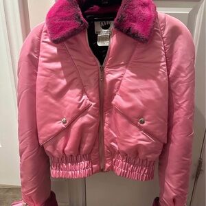 Mugler Pink Bomber Jacket with Faux Fur Collar